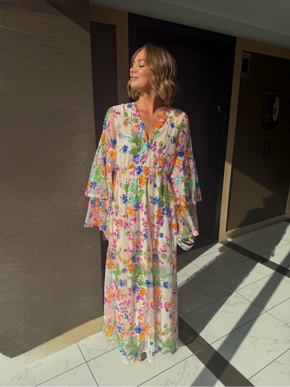 Floral Embroidered Maxi Dress - White Multicolor